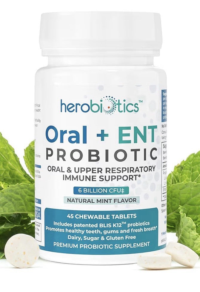 herobiotics Oral+ENT Probiotics Better Breath Gingivitis Strep Throat 45Chewable
