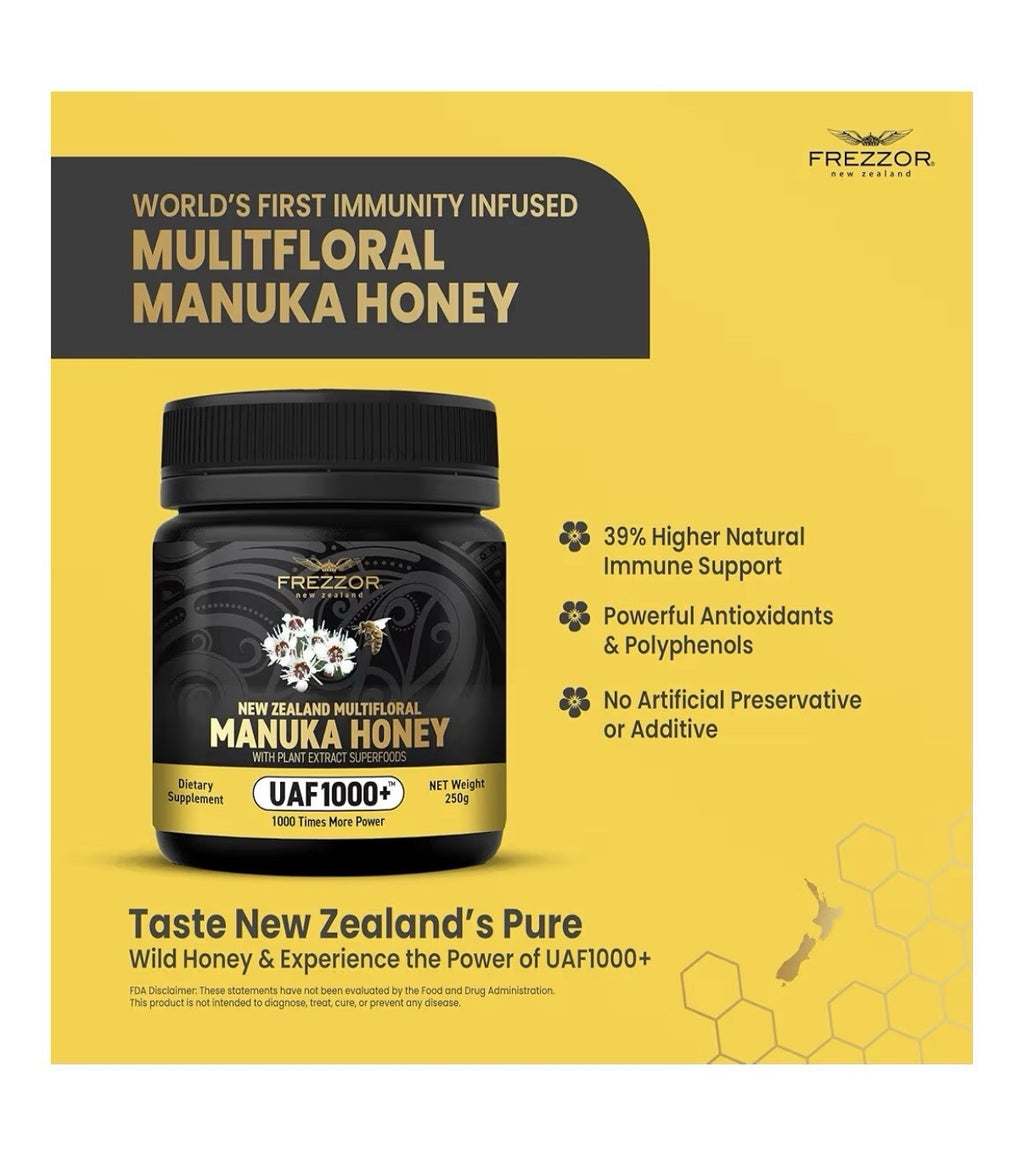 2 Pack FREZZOR Manuka Honey New Zealand Raw Multifloral UAF1000+ Antioxidants
