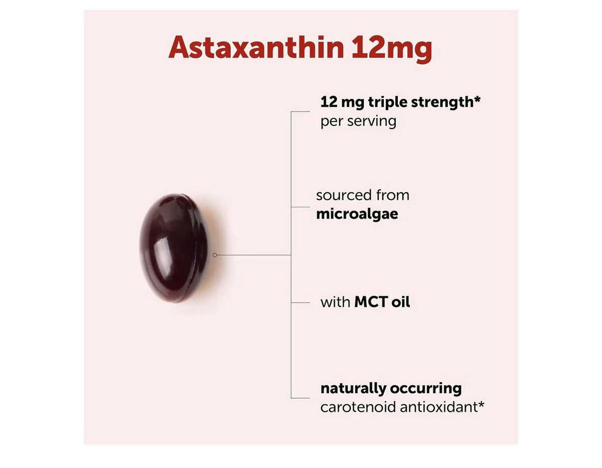 Micro Ingredients Astaxanthin 12mg From Microalgae Triple Strength 120 Softgels
