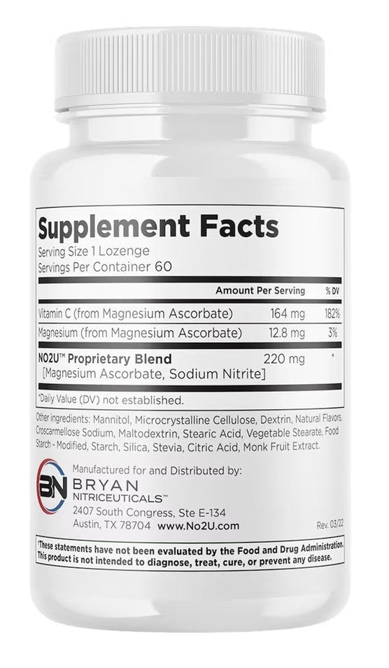 NO2U Bryan NITRICEUTICALS Natural Nitric Oxide Supplements Women, Men 60Lozenges
