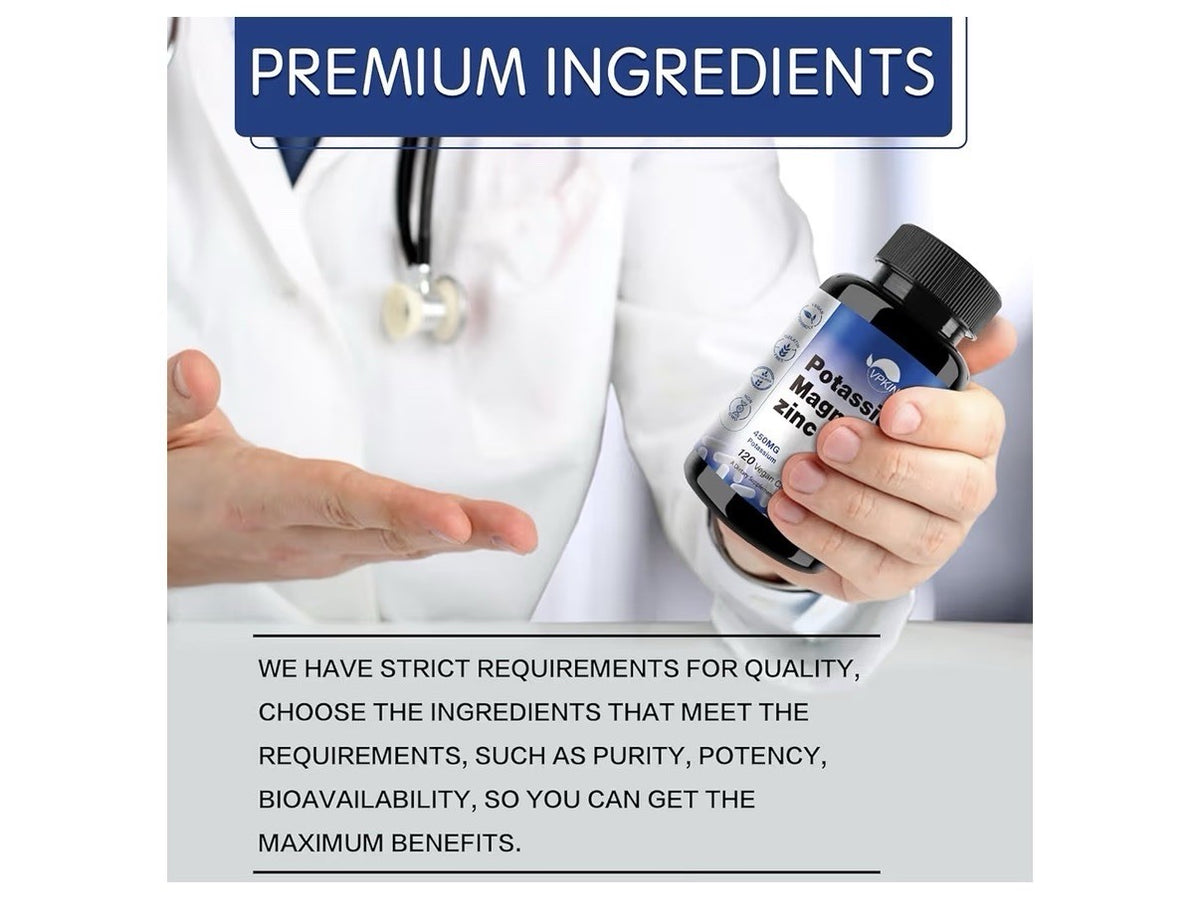 VPKIN Potassium Magnesium Zinc Supplement Immune Energy Support 150 Capsules