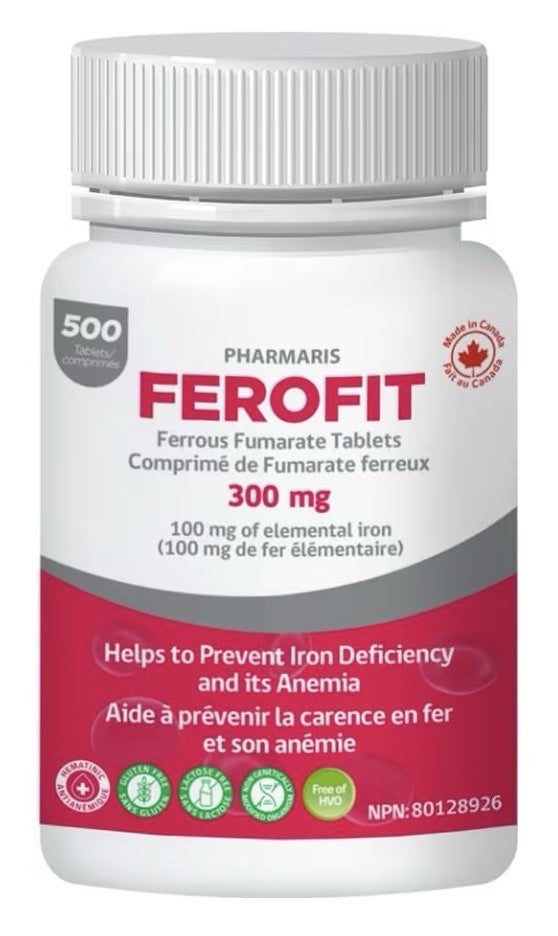 Pharmaris Ferofit Ferrous Fumarate 300mg (Elemental Iron) Prevent Anemia 500Tabs