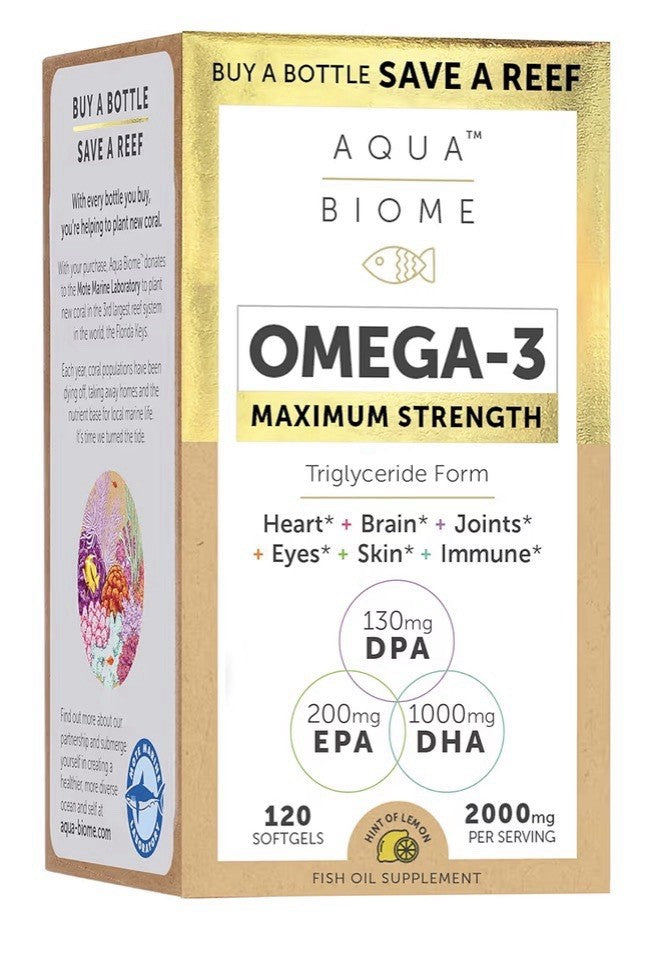 Aqua Biome Omega 3 Fish Oil Maximum Strength Triglyceride Form DPA EPA DHA 120sg