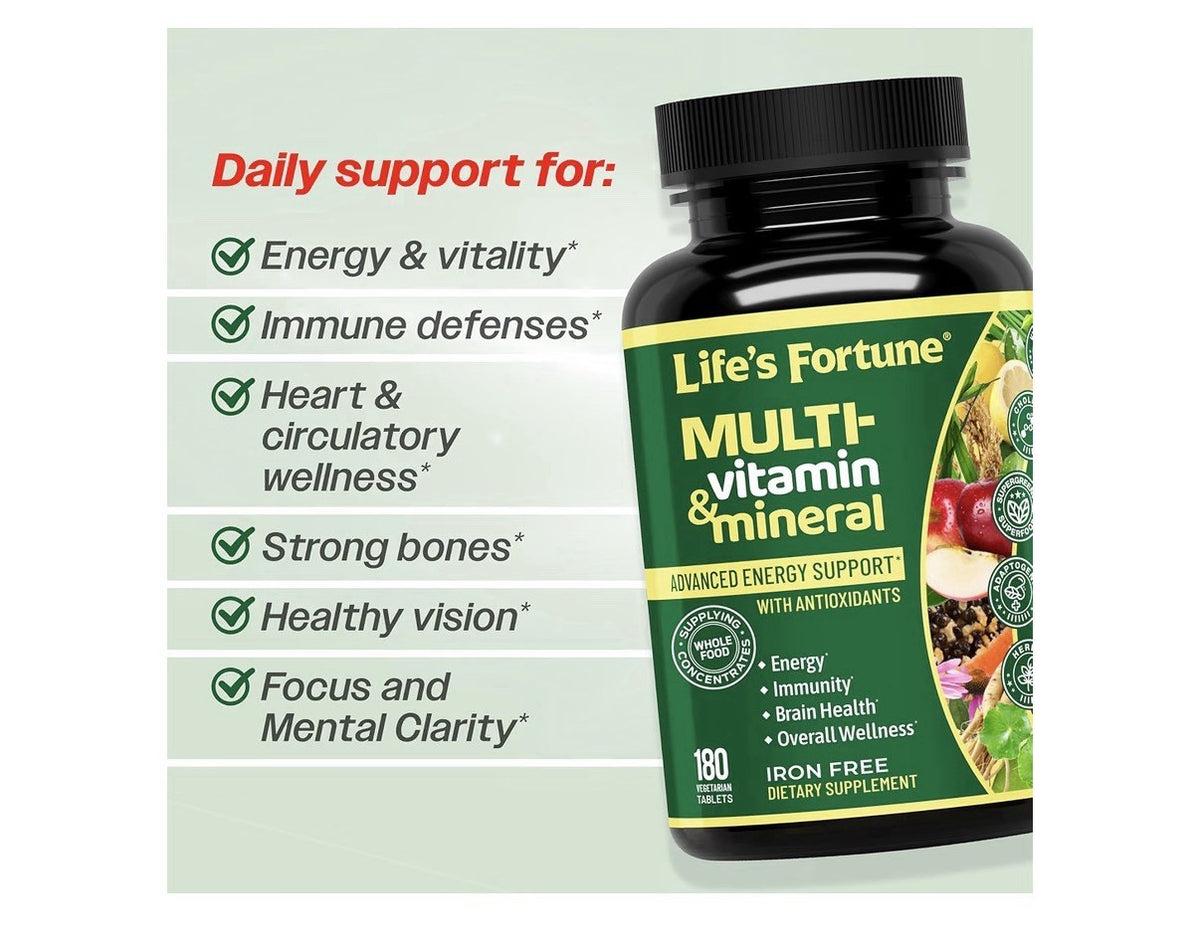 Life's Fortune Multivitamin Mineral Energy Immunity Brain Overall Wellness 180Ta