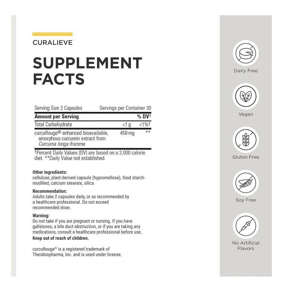 Integrative Therapeutics Curalieve Advanced Absorption Curcumin Antioxidant 60ca