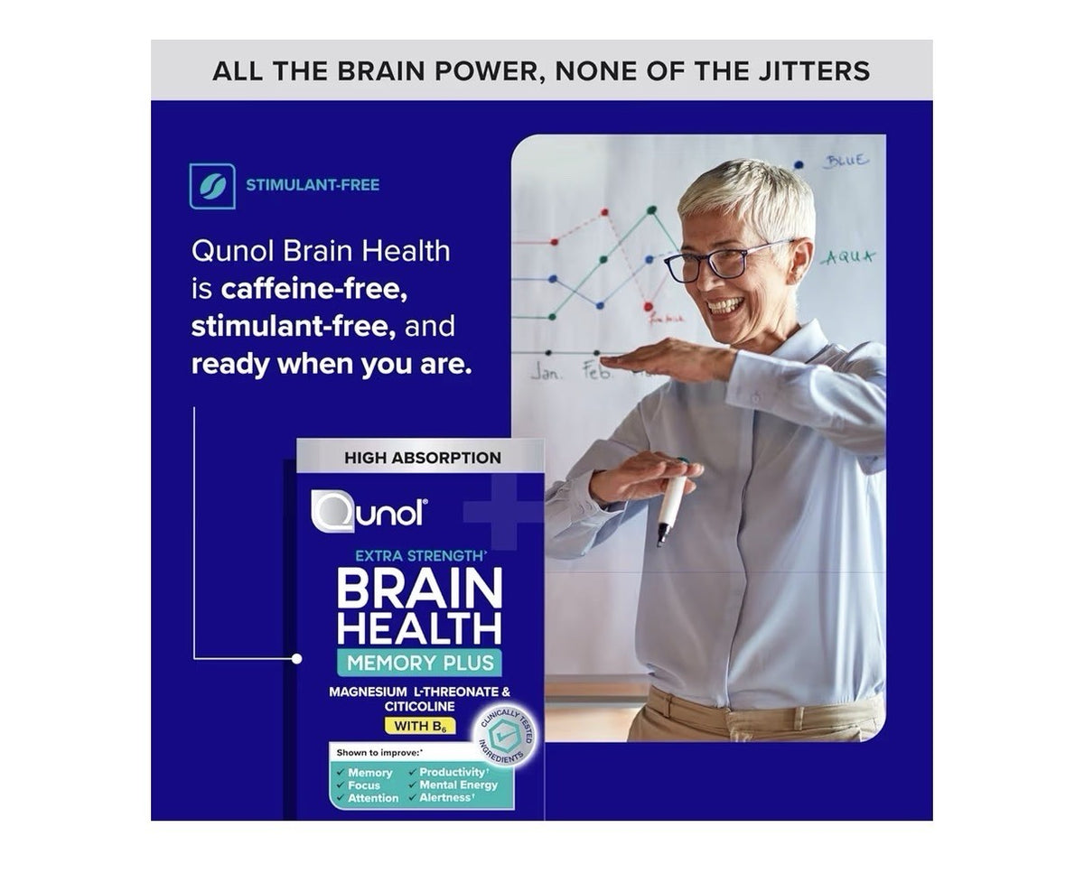 Qunol Brain Health Memory Plus with B6 Memory Focus Attention Alertness 90Tablet