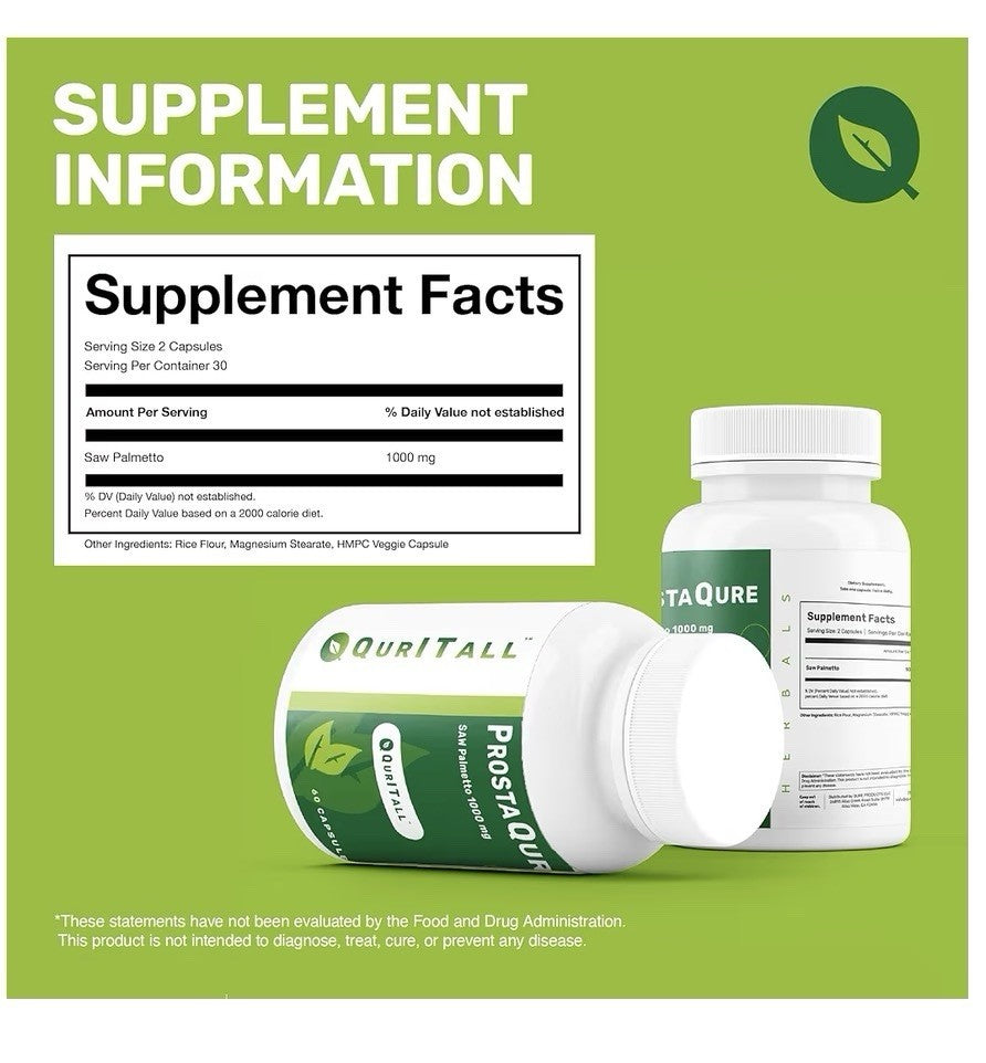 QurltAll ProstaQure Saw Palmetto 1000 mg Prostate Supplement Men Health 60 Caps