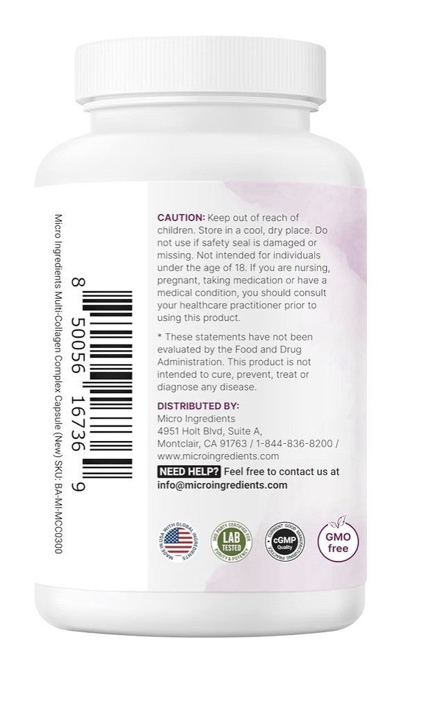 Micro Ingredients Multi Collagen Peptides Complex Type I, II, III, V, X 240 Caps