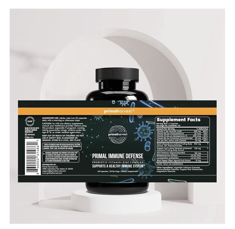 Primal Harvest Immune Defense 10-in-1 Supplement with Probiotics 60 Capsules
