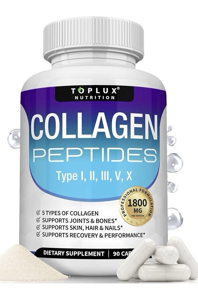 2 Pack Toplux Collagen Peptides Type I, II, III, V, X For  Women & Men