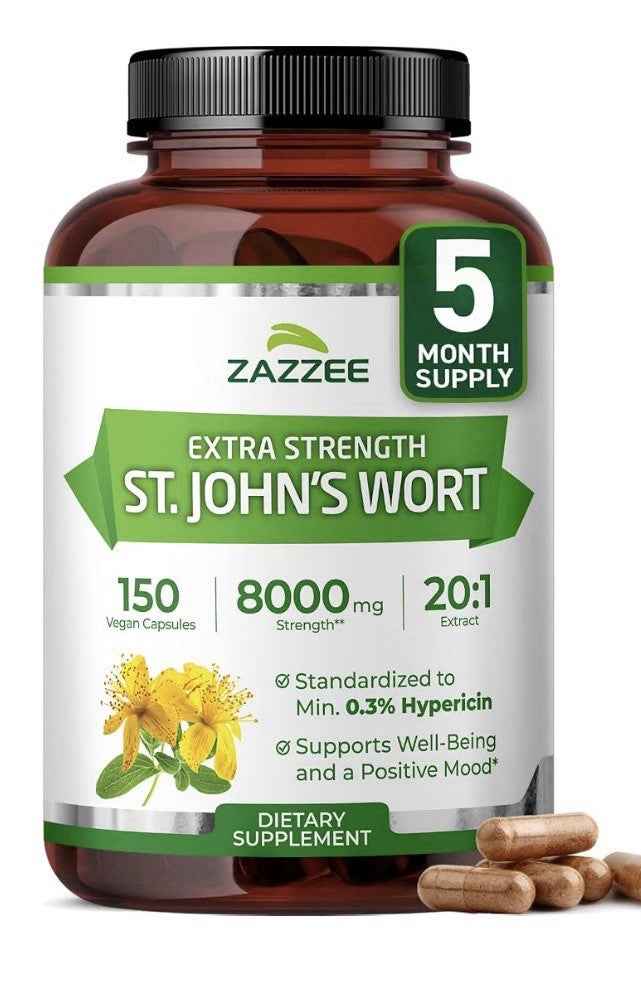 Zazzee St. John’s Wort Supports Wellbeing , Positive Mood 0.3% Hypericin 150Caps