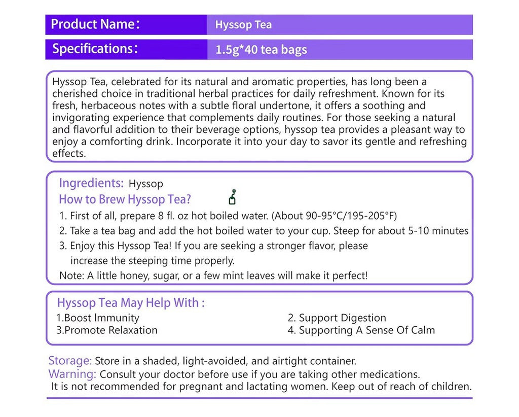 Hyssop Tea Herbal Hyssop Support Digestive promote Relaxation 40 Tea bags
