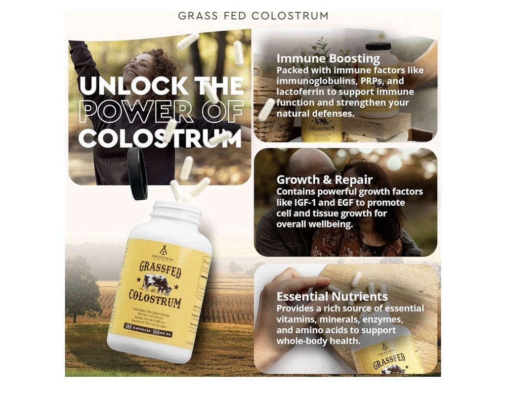 Ancestral Supplements Grass Fed Beef Colostrum Supplement Pasture Raised 180caps