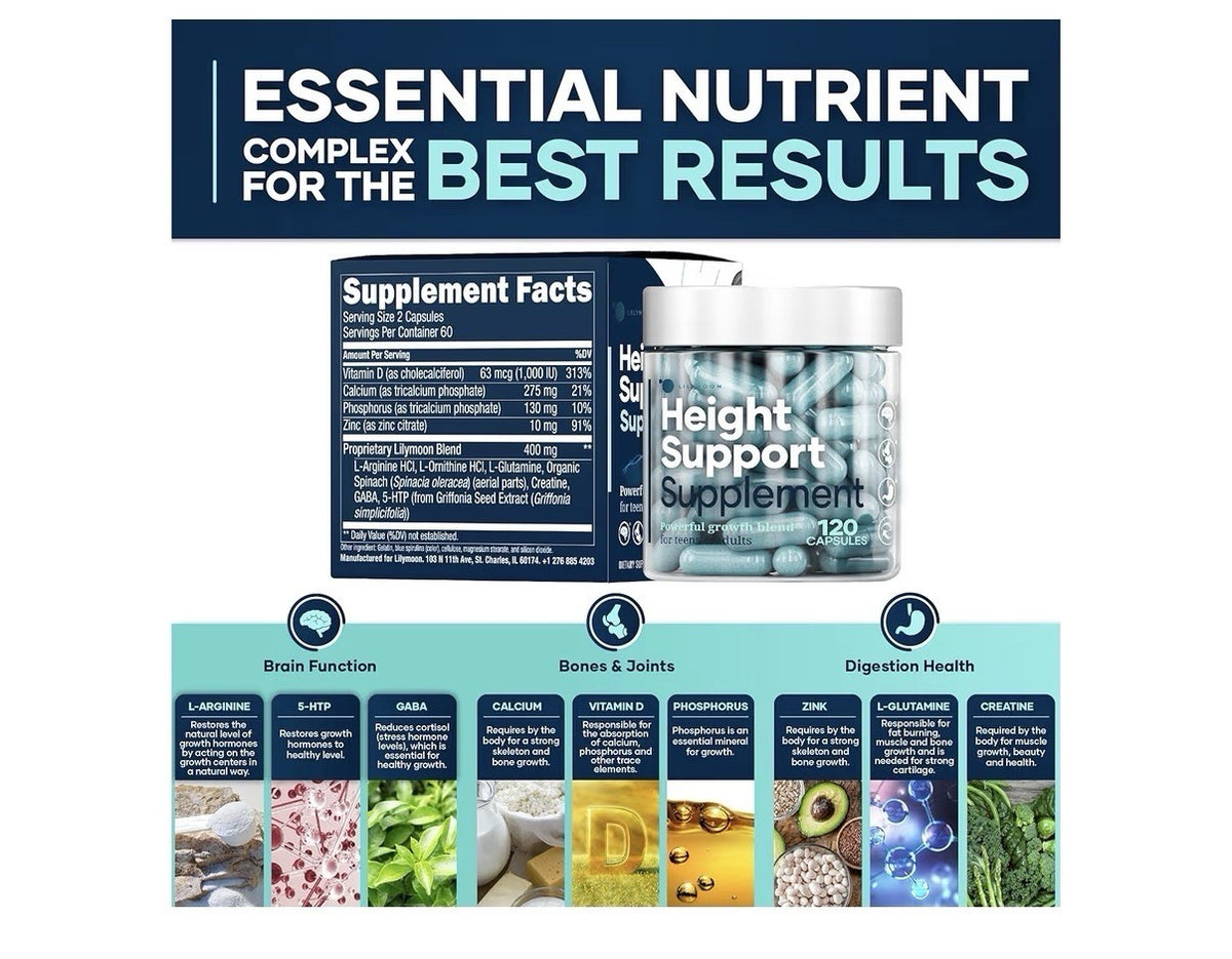 LM LILYNUTRAMOON Height Support Supplement  Powerful Growth Tens & Adults 120cap