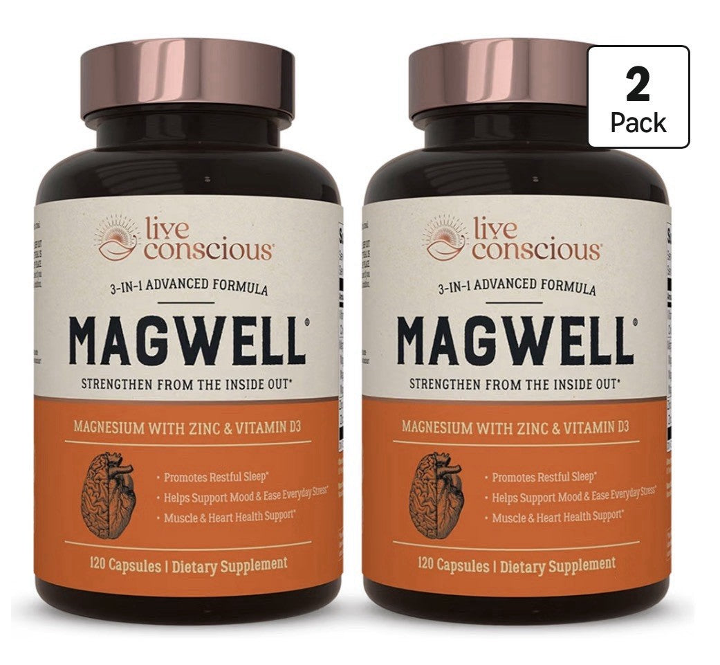 Live Conscious Magwell Magnesium Glycinate, Malate & Citrate Women & Men 2 Pack