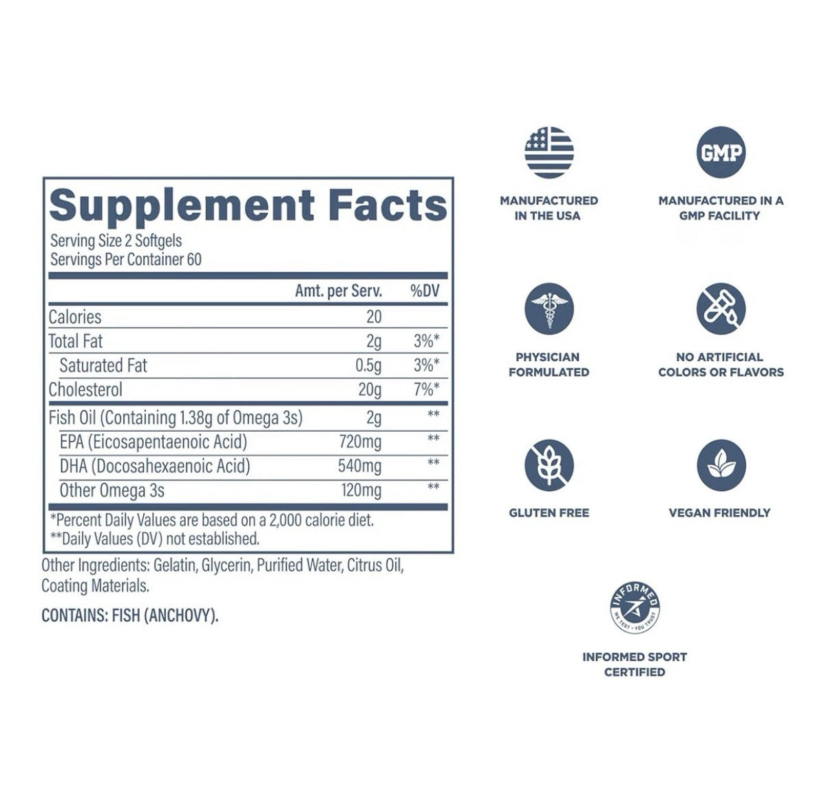 Revive Omega 3 EPA & DHA Support General Cardiovascular & Brain Health Men Women