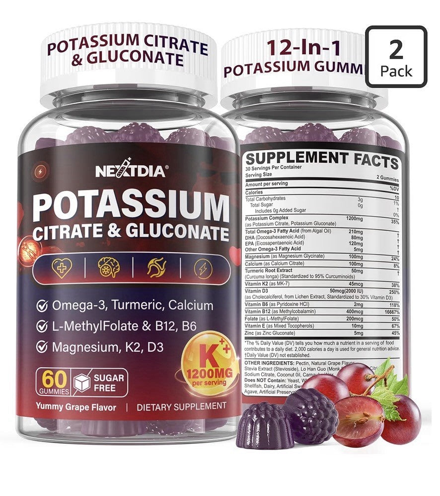 2Pack Nextdia Potassium Citrate & Gluconate Supplement Muscle Nerves Bone Health