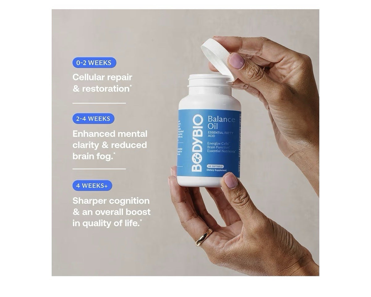 BodyBio Balance Oil Omega 3 & 6 Supplement Energize Cells Brain Longevity 60Sgel