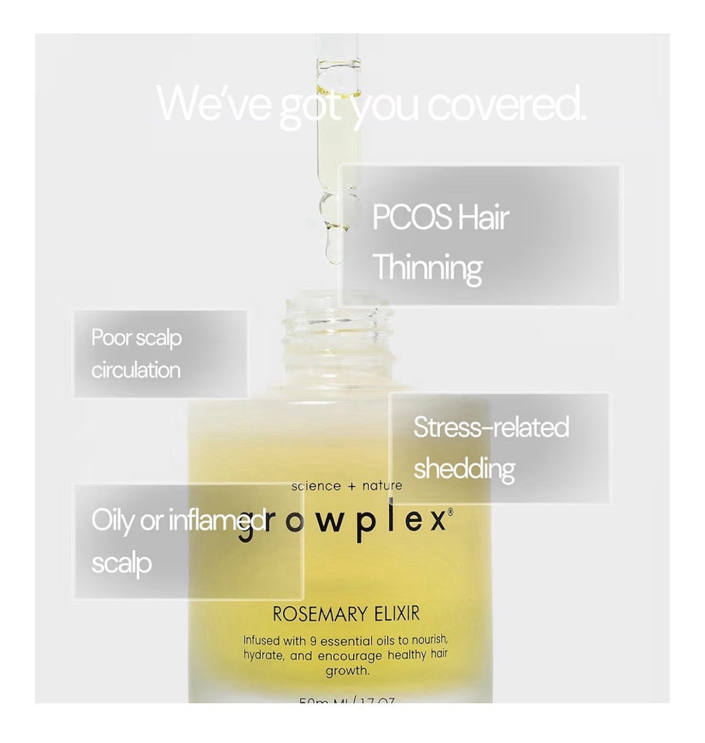 Growplex Rosemary Elixir Daily Scalp Oil with 9 Essential Oils Healthy Scalp 2oz