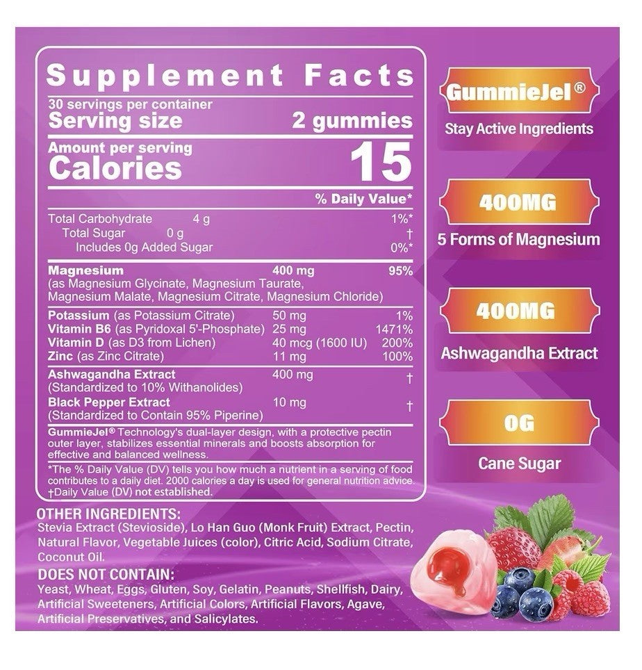 NEVISS Magnesium Glycinate 400 MG Plus Potassium Vitamin D3 & B6 Adults 60 gummy
