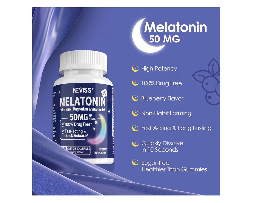 2 Pack NEVISS Melatonin 50 mg With MSM, Magnesium, Vitamin D3 Fast Acting