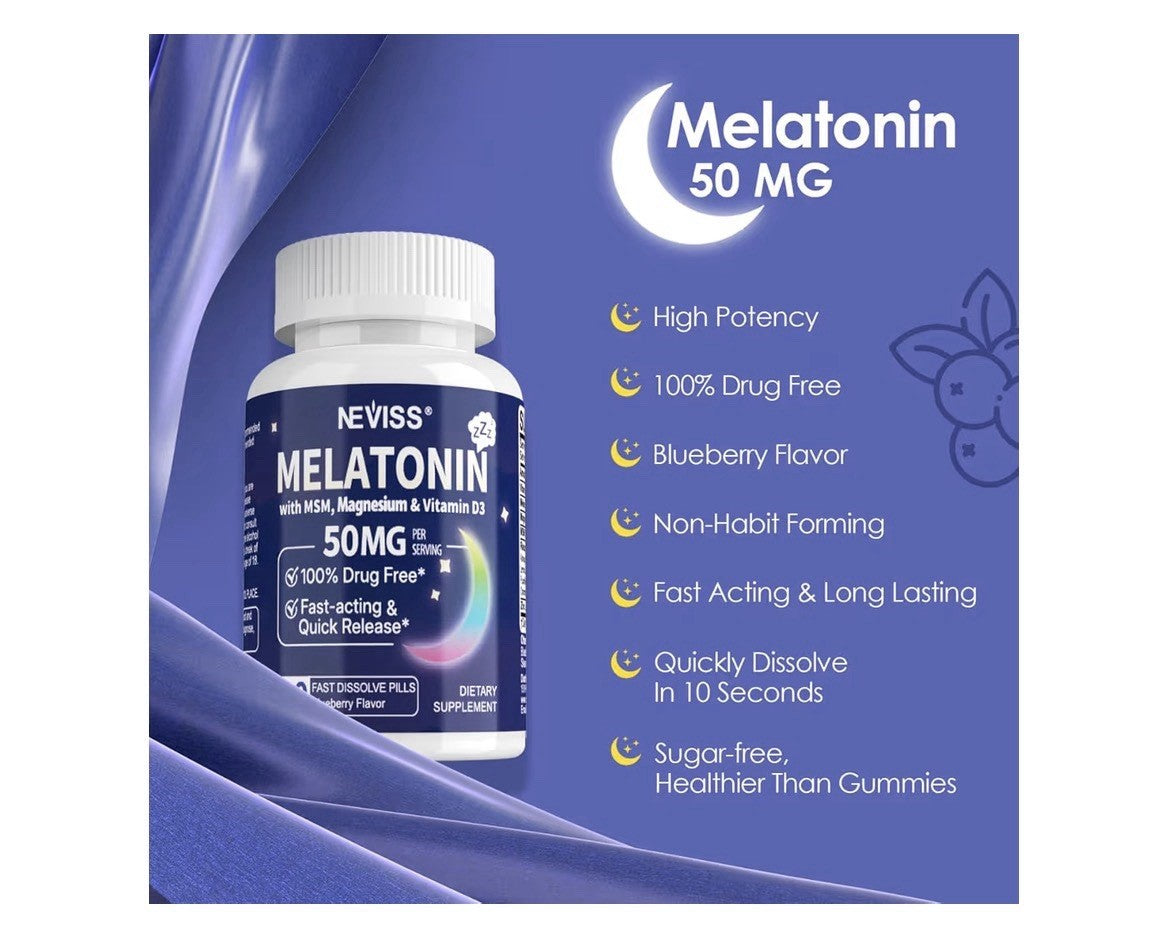 2 Pack NEVISS Melatonin 50 mg With MSM, Magnesium, Vitamin D3 Fast Acting