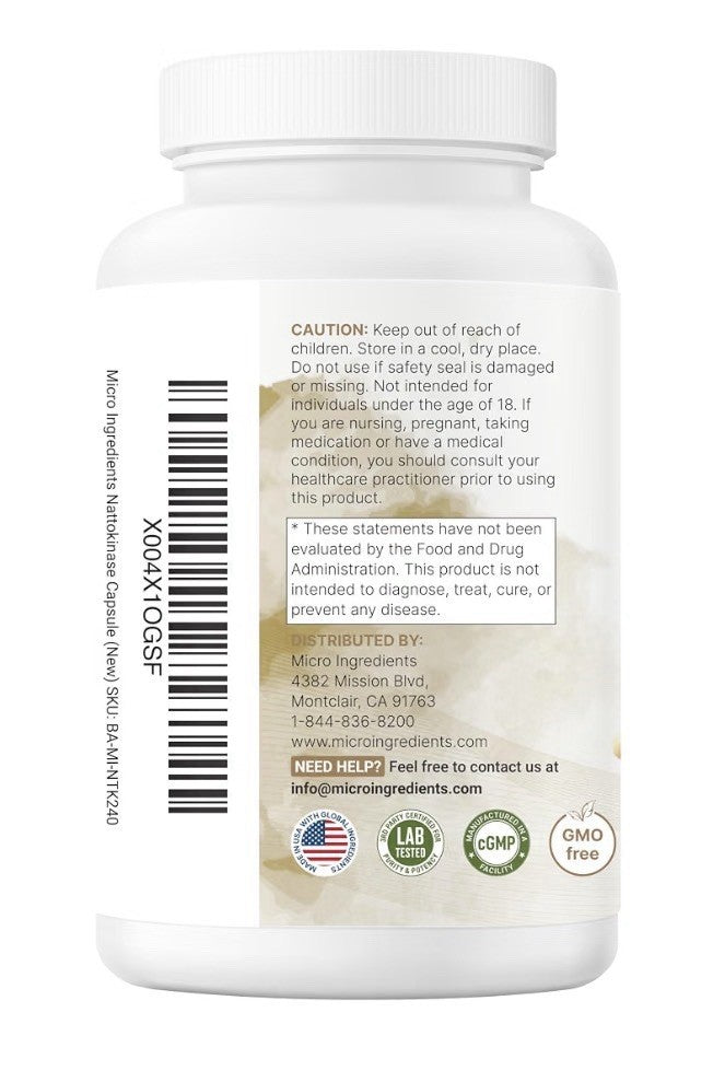 Micro Ingredients Nattokinase 10,000 FU Per Serving 240 Veggie Capsules