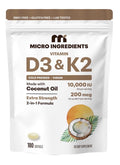 Micro Ingredients Vitamin D3 + K2 MK-7 10,000 IU D3 Per Serving 180 Softgels