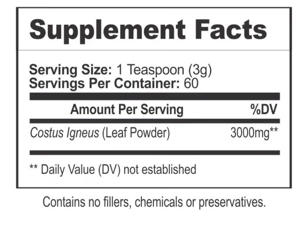 ORGANOPLEX Insulin Plant COSTUS IGNEUS Leaf Powder Healthy Glucose Support 180g