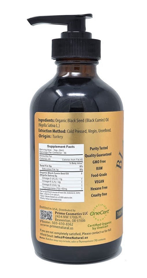 PRIME NATURAL Black Seed Oil Organic Cold Pressed Unrefined 16oz Nigella Sativa