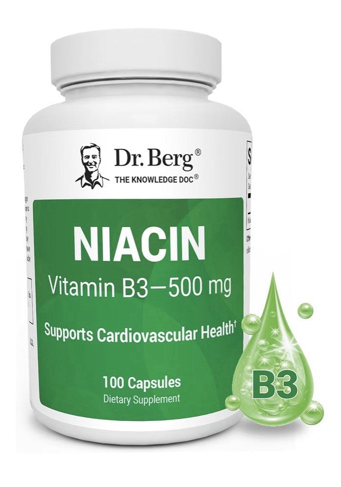Dr. Berg Niacin Vitamins B3 500 mg Support Cardiovascular Health Brain 100 Caps