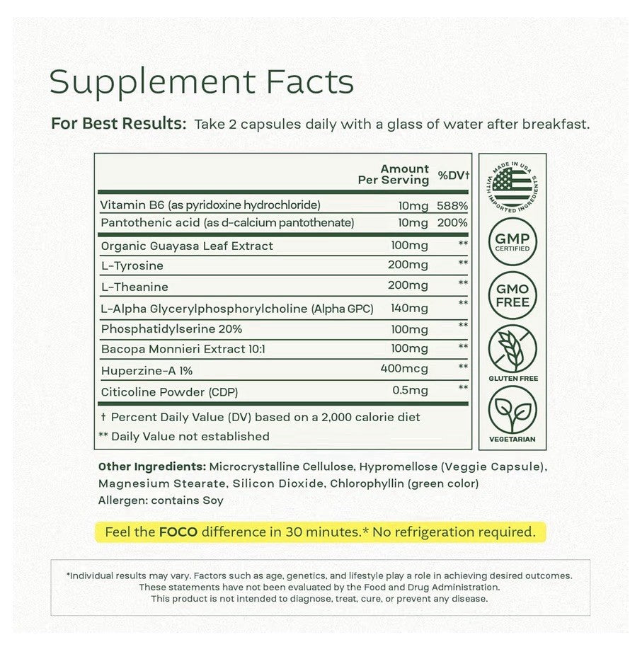 FOCO Focus & Attention Natural Supplement for Teens & Adults 2 Pack
