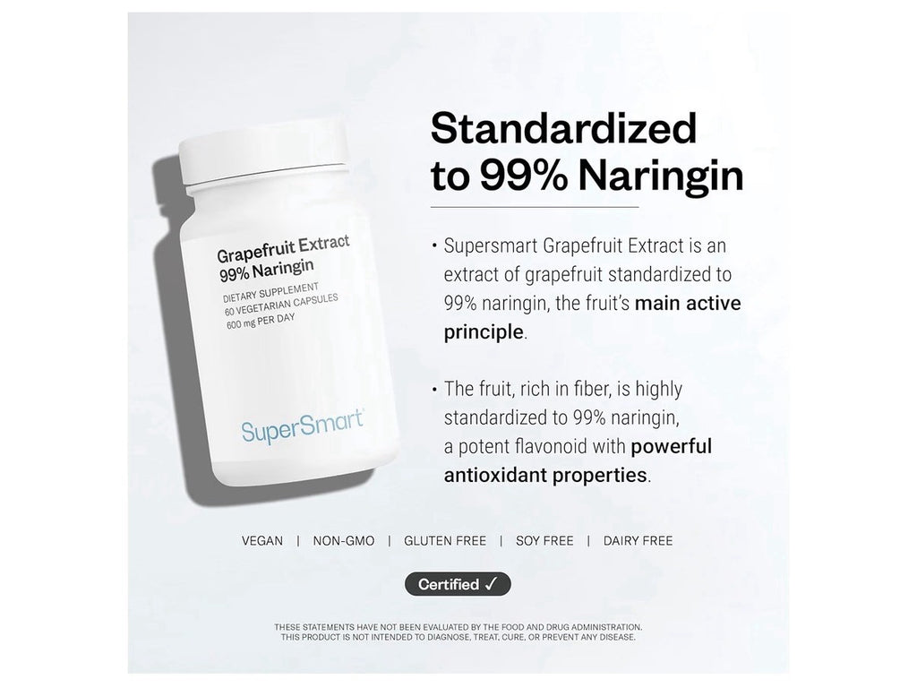 Supersmart Grapefruit Extract 99% Naringin 600mg per Day 60 Vegetarian Capsules