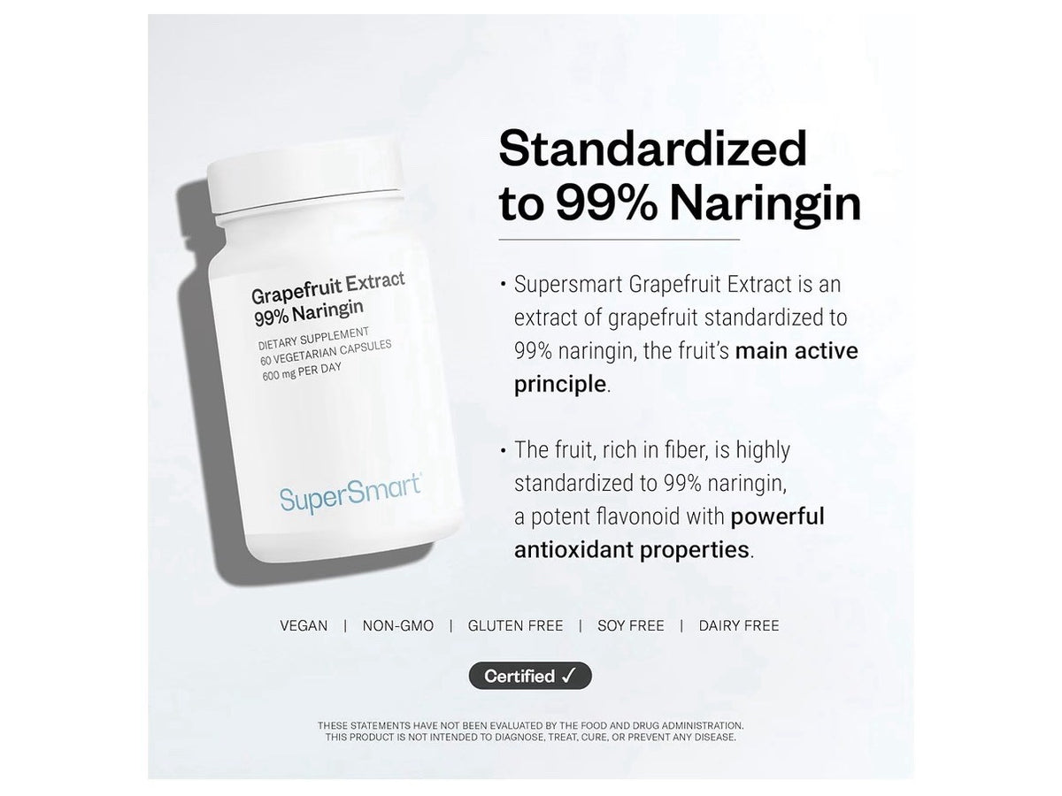 Supersmart Grapefruit Extract 99% Naringin 600mg per Day 60 Vegetarian Capsules