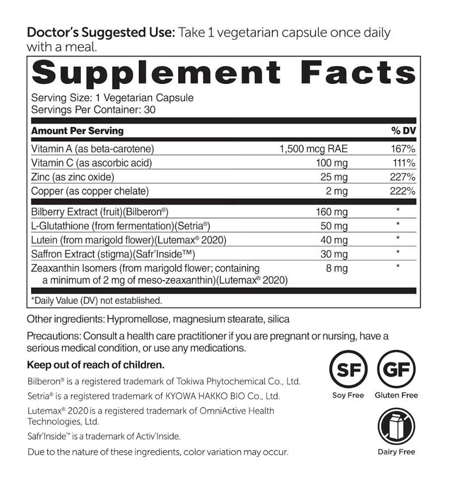 Dr. Whitaker's Vision Essentials Ultra For Macular Vision Health Dry Eyes 30Caps
