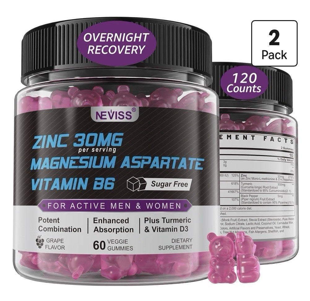 Neviss Zinc Magnesium Aspartate Vitamin B6 Recovery Post Workout 2 Pack Gummies