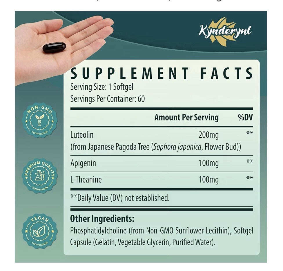 2 Pack Kynderynl Liposomal Luteolin 200mg Supplement Brain Nerve Wellness