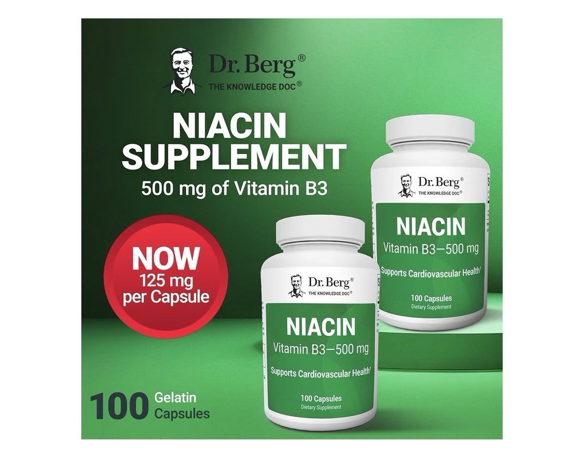 Dr. Berg Niacin Vitamins B3 500 mg Support Cardiovascular Health Brain 100 Caps