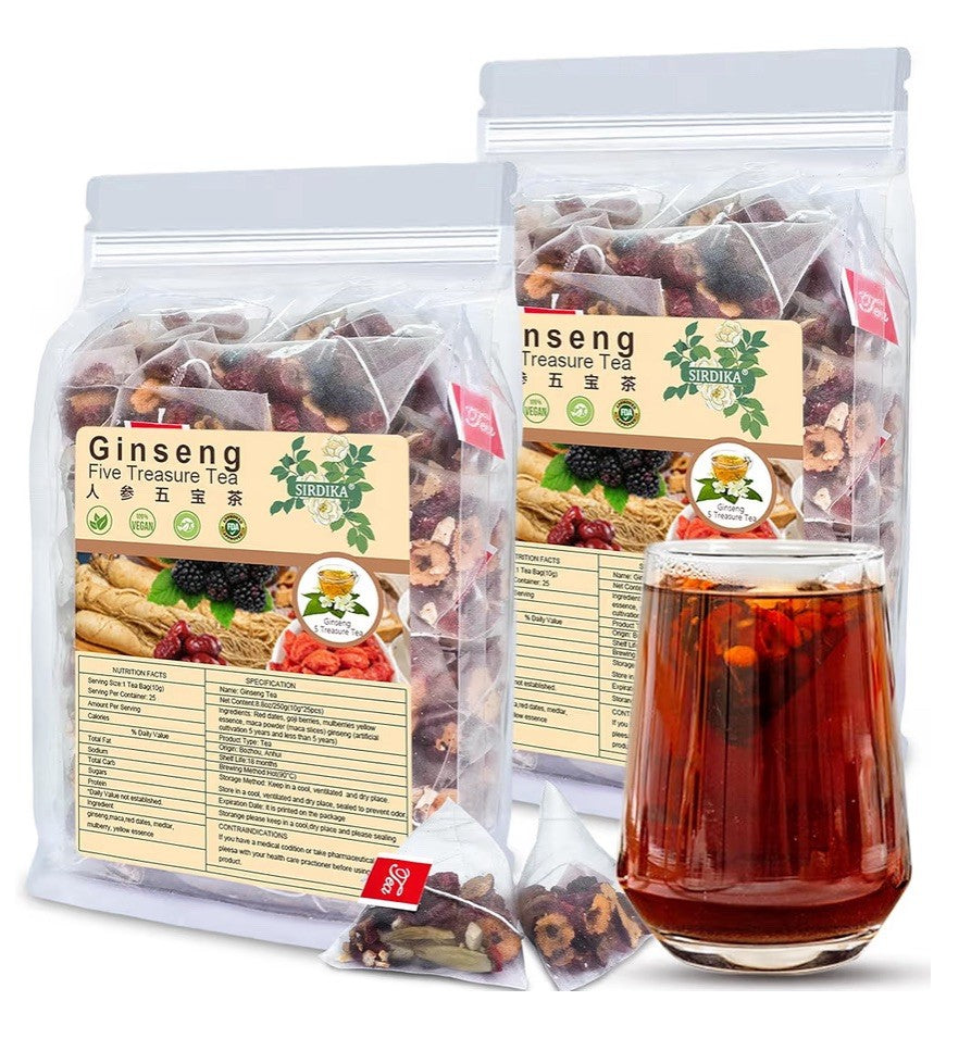 SIRDIKA Ginseng Five Treasures Tea Kidney Detox Cleanse Herbal Tea 50 Teabags