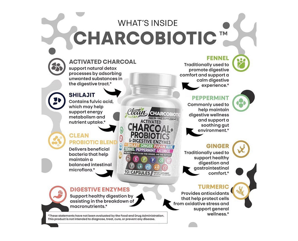 2 Packs Clean Nutra Charcobiotic Activated Charcoal Probiotics Gut Health 180cap