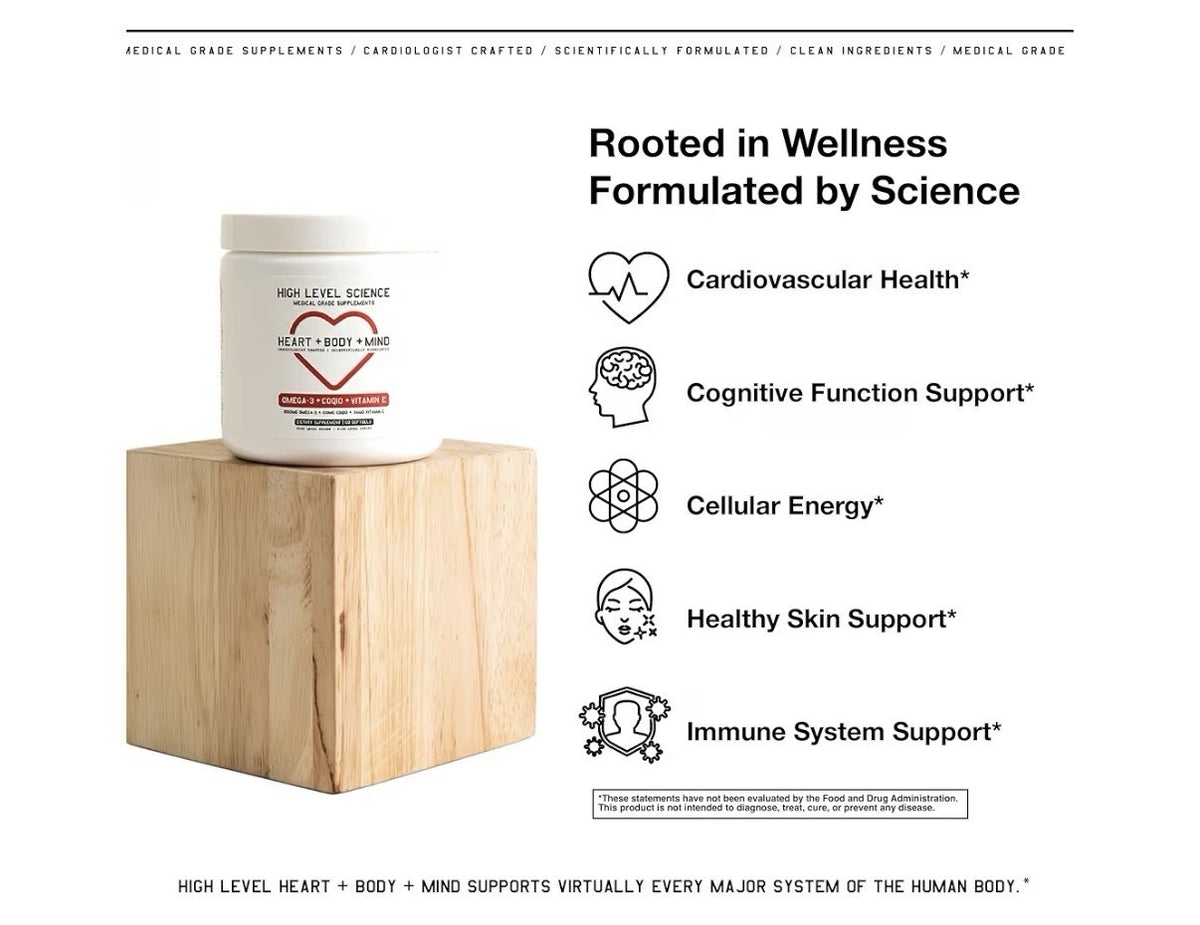 3 Pack High Level Science Omega-3 CoQ10 Vitamin E Heart Body Mind Health