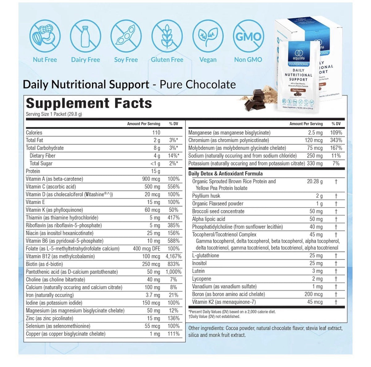 Equilife Foundational Daily Nutritional Support Vitamin Chocolate 14 Packets