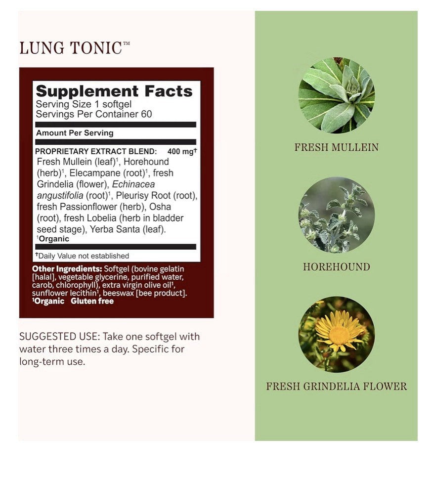 Herbs Etc. Lung Tonic Herbal Supplement Clear Breathing Bronchial Health 60sgel