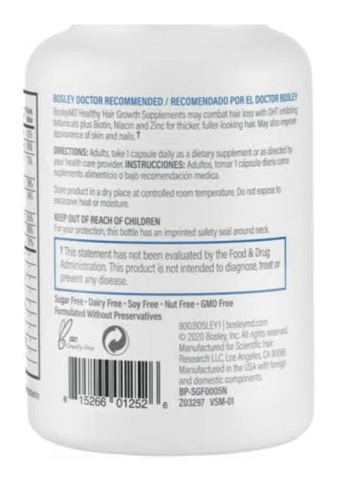 BosleyMD Healthy Hair Supplements For Men DHT-Blocking Botanicals 60 Capsules
