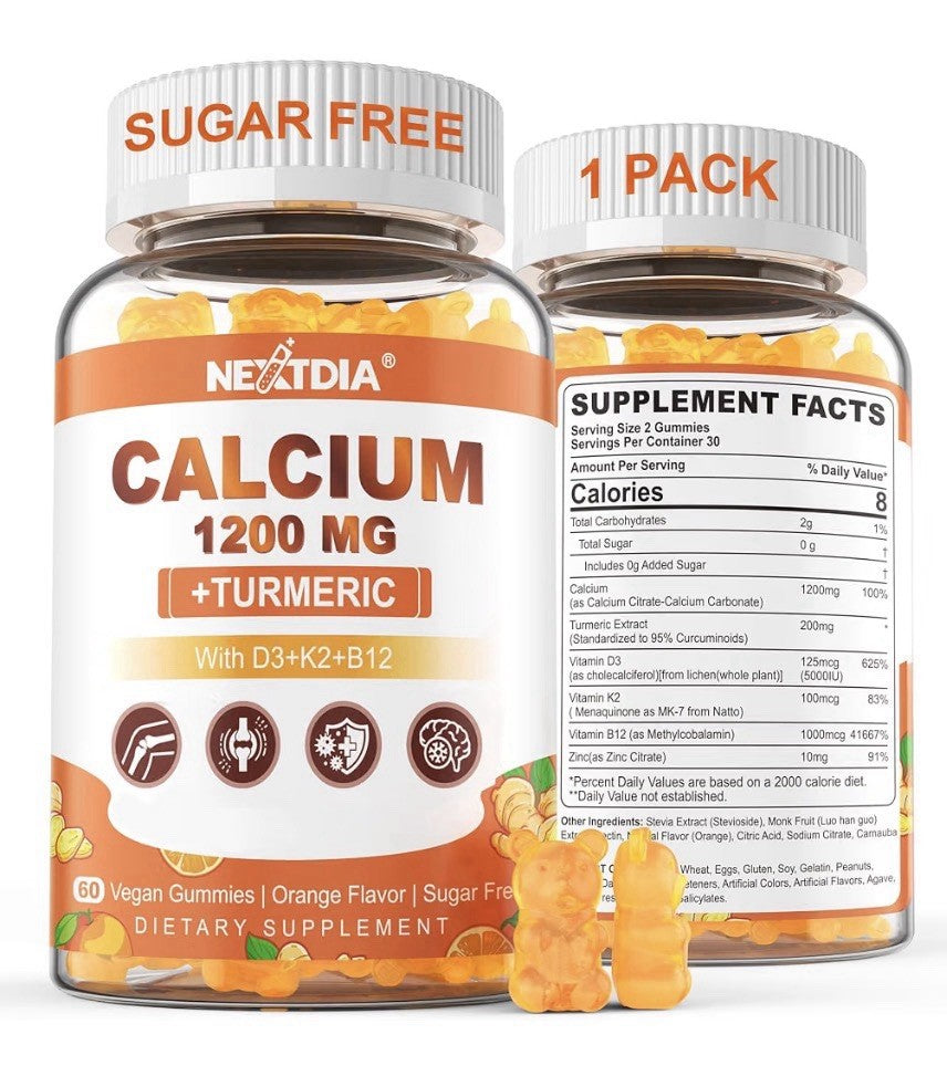 Nextdia Calcium 1200 MG + Turmeric With Vitamin D3 + K2 + B12 60 Gummies