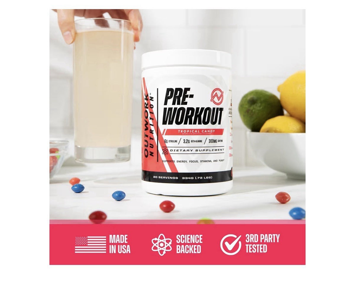 Outwork Nutrition Preworkout Energy Focus Stamina And Pump Tropical Candy Flavor