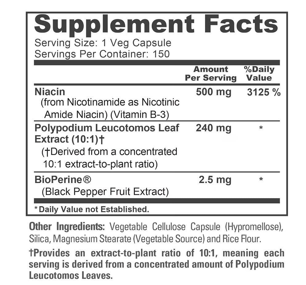 NusaPure Polypodium & Nicotinamide 150 Veg Capsules 150 Servings High Absorption