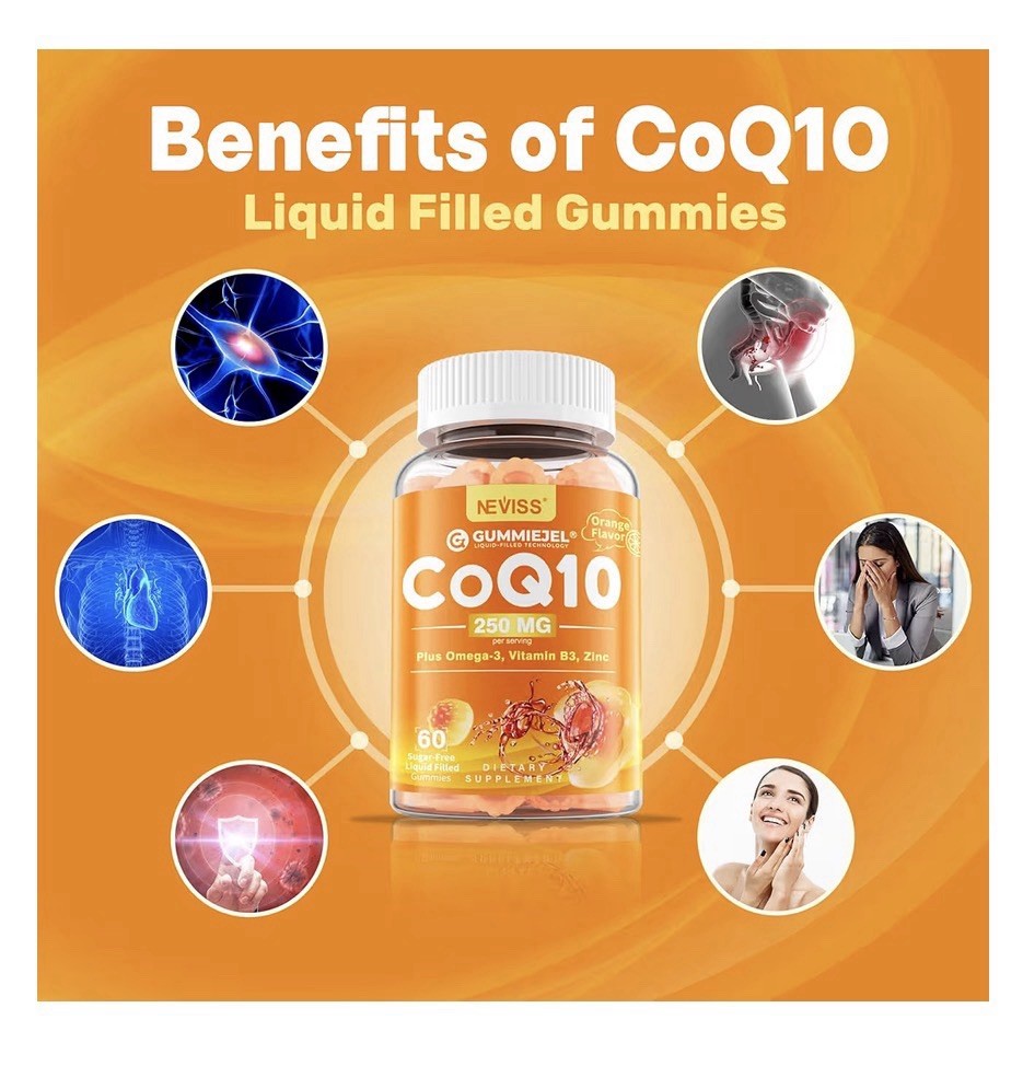 2 Pack Neviss CoQ10 250mg Gummies Plus Omega-3 Vitamin B3 Zinc EPA DHA