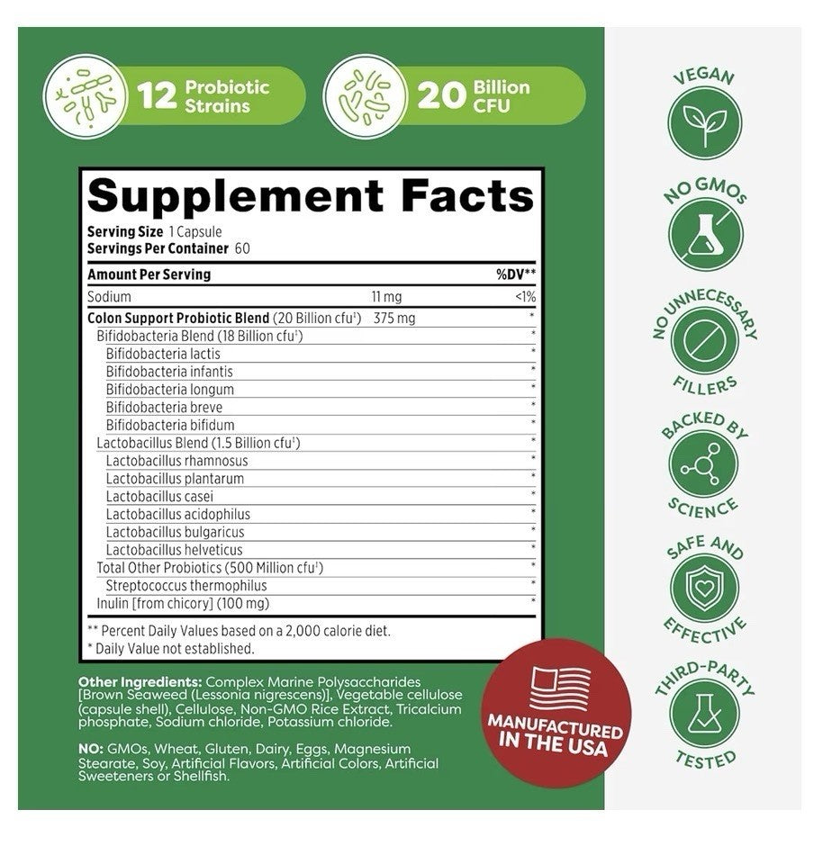 Probulin Colon Support Probiotic + Prebiotics Women Men Daily Gut Digestive 60ca