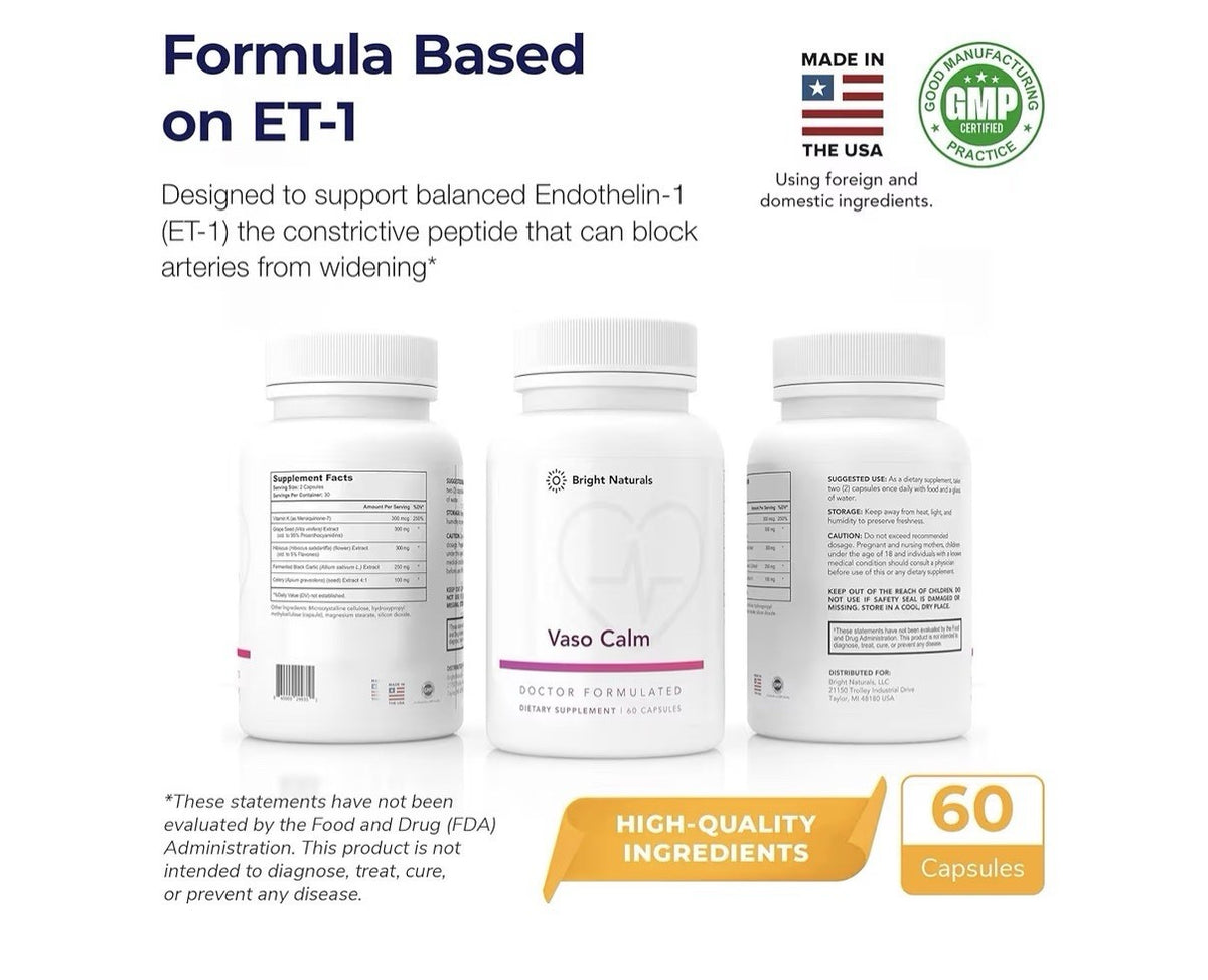 Bright Naturals Vaso Calm Healthy Blood Balance Supplement 3 Pack